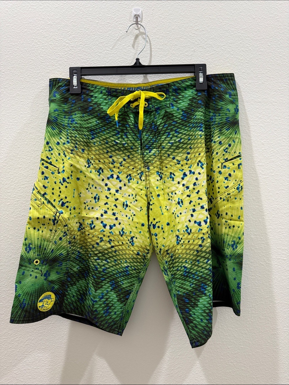 Pelagic Yellow-Green and Blue Men's Swim Board Shorts